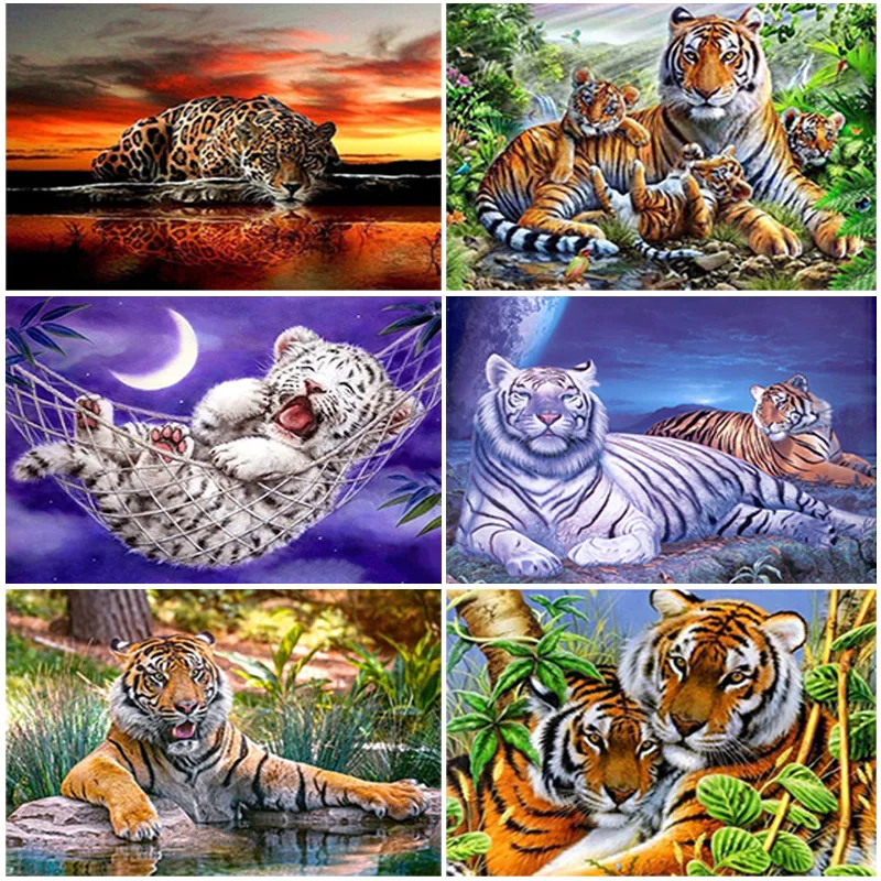 Tiger DIY 5D Diamond Slikarstvo Živali Diamont Vezenje Navzkrižno Šiv Kit Celoten Kvadratni/Krog Vaja Smolo, Mozaik, Art Božično Darilo