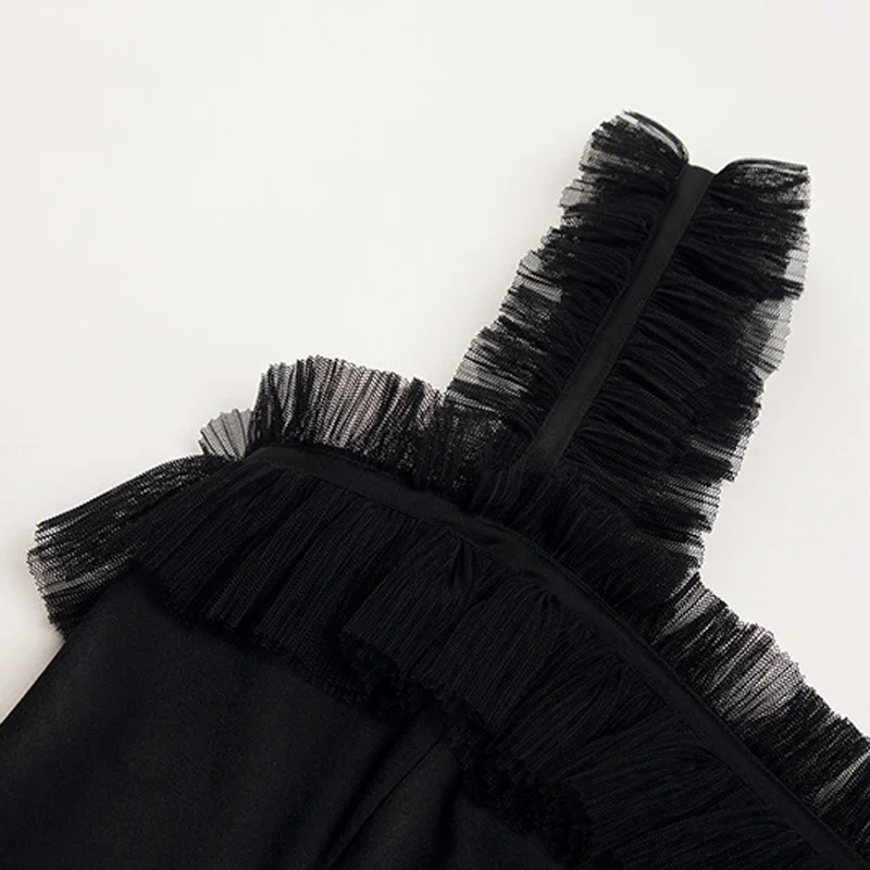 Til ruffle ramena odpri nazaj brez rokavov fit in flare seksi kratko črno obleko poletje obleko ženske elegantne stranka obleko