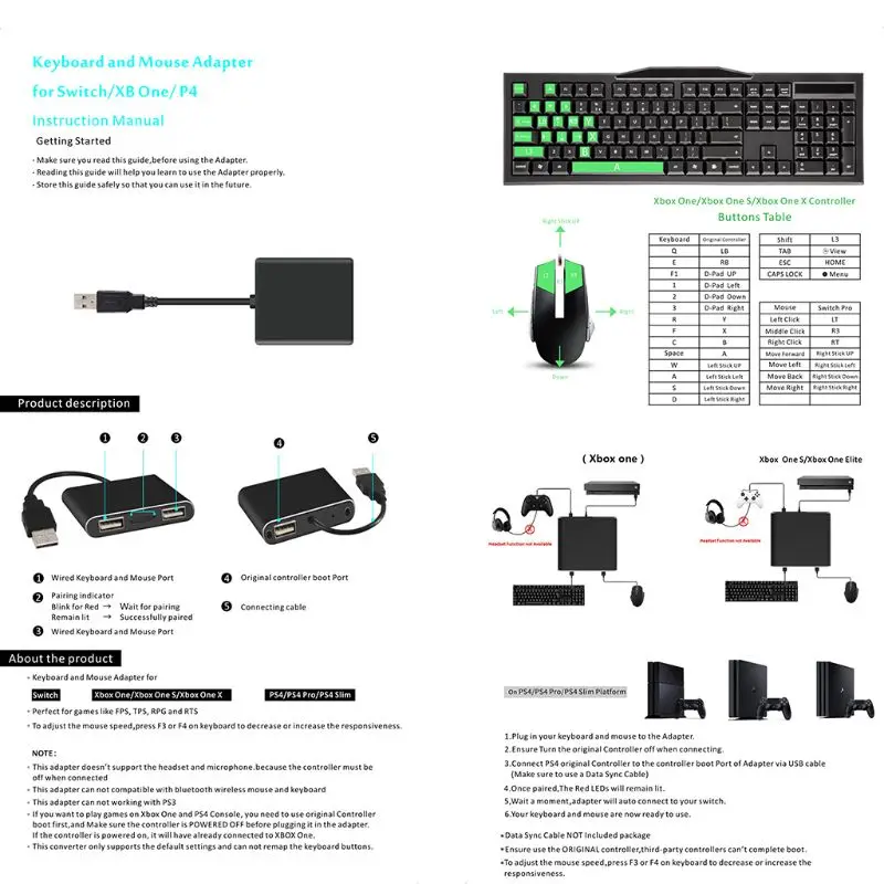Tipkovnice Miške Miši Pretvorbo Sprejemnik za xboxONE/PS4/Stikalo Gostiteljice Plug And Play Sprejemnik Adapter Pretvornik Naprava
