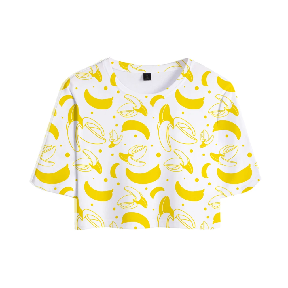 Tiskani Ananas mango banana T-shirt Izpostavljeni popka Moda Dekleta Sadje 3D T-shirt Izpostavljeni popka kratek tees Cool Top