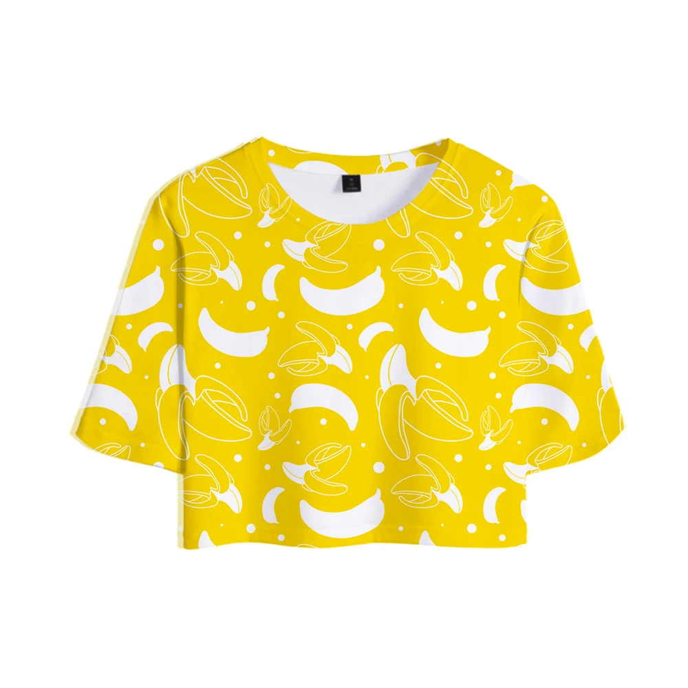 Tiskani Ananas mango banana T-shirt Izpostavljeni popka Moda Dekleta Sadje 3D T-shirt Izpostavljeni popka kratek tees Cool Top