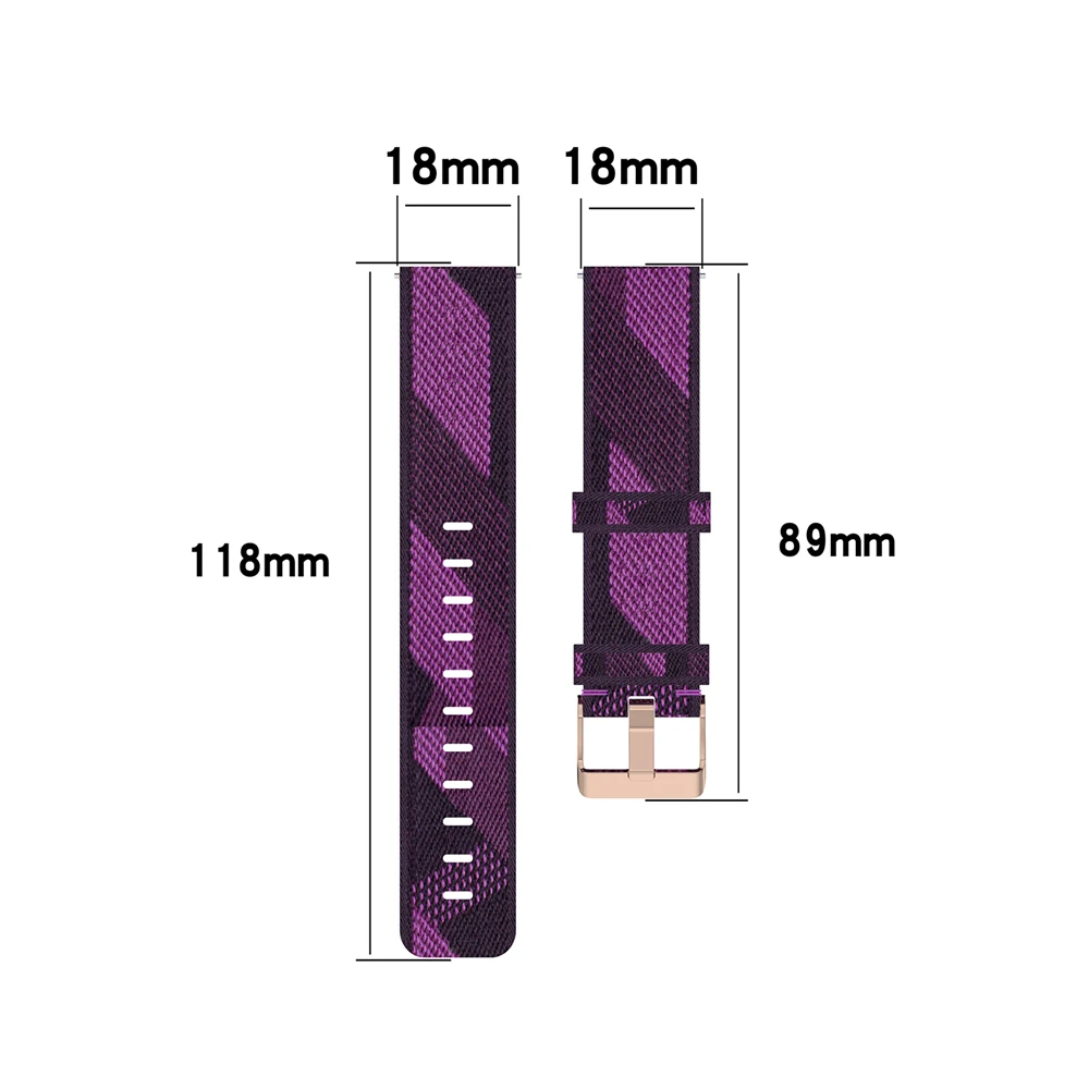 Tkani Najlon Watchband 18 mm Zapestje Traku za Xiaomi MI Pazi za Garmin Vivomove3S /4S za Fosilna goriva za LG za Ticwatch C2 Rose Gold