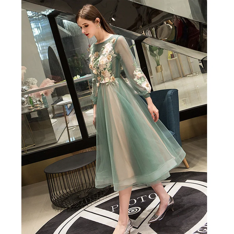 To je Yiiya Večerno Obleko 2019 Elegantno O-Vratu Appliques Plus Velikost Haljo De Soiree Applieus Ženske Stranka Noč Obleke E773