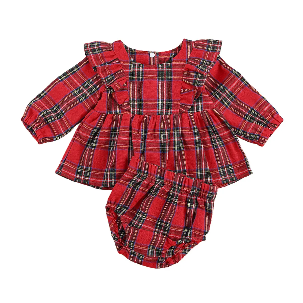 Toddel Newborn Baby Dekle Obleke Komplet za Malčke Dolg Rokav Kariran Obleko Vrhu T-shirt + Božič Hlače Božič Jeseni Obleke