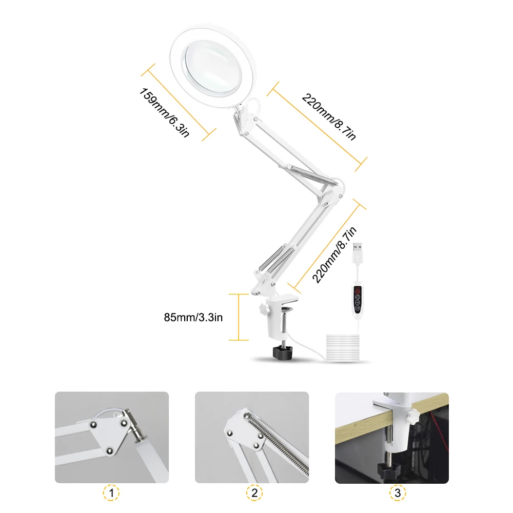 Toolour USB 5X Lupa z LED Luči Tretja za Ročno Spajkanje Orodje za Spajkanje Pomagati z Roko Branje Povečevalna Stekla namizne Svetilke