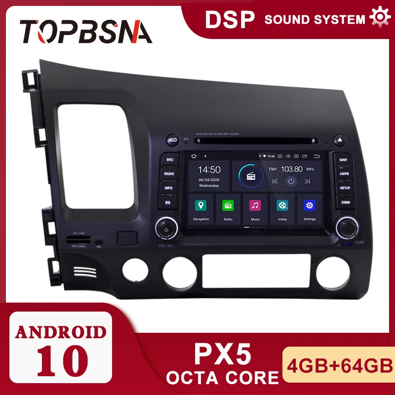 TOPBSNA Android 10 Avto DVD Predvajalnik Za HONDA CIVIC 2006-2011 WIFI Večpredstavnostna GPS Navigacija 2 Din avtoradio Video Stereo RDS Samodejno