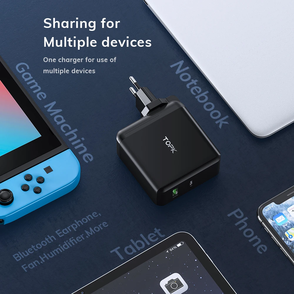 TOPK 60-VATNE Hitro Polnjenje USB Tip C PD Polnilec za Hitro Polnjenje 3.0 Polnilnik za iPhone Xiaomi Mi Samsung iPad, Macbook Pro