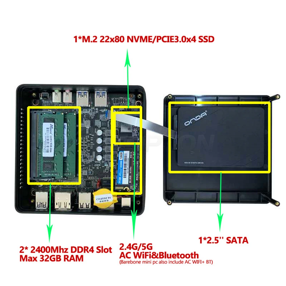 TOPTON Mini PC AMD Ryzen R7 2700U R3 2200U Vega Grafični 2*DDR4 M. 2 NVMe Gaming PC Računalniku Windows 10 4K HTPC HDMI2.0 DP AC WiFi