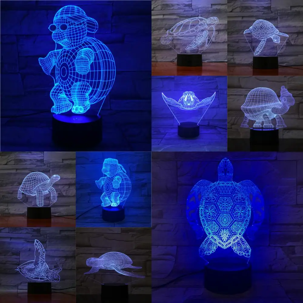 Tortoise 3D LED USB Iluzijo Lučka Fantje Otroške Ustvarjalne Tabela Spalna Svetlobe Risanka Slika Dom Dekor Podporo USB In Sprememba Barve