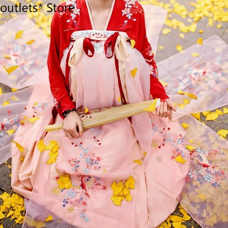 Tradicionalni Hanfu Kostume Vezenje Orientalski Dolg Rokav Kitajski Slog Princesa Stari Ljudski Ples, Pravljice, Elegantne Retro Moda