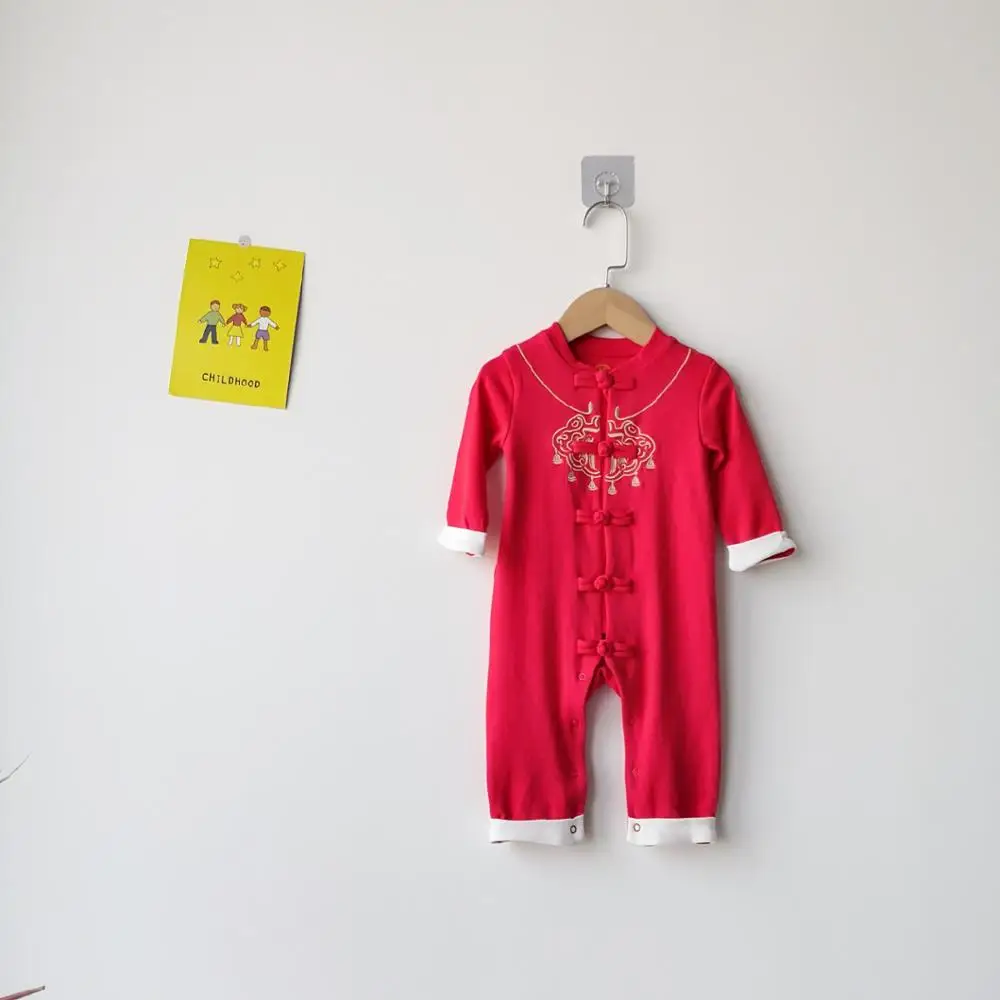 Tradicionalni Slog Malčke Baby Zaklepanje Tiskanje Dolg Rokav Igralne Obleke Otroci Fantje Srečno Novo Leto Vzorec Baby Jumpsuit Novorojenčka Oblačila