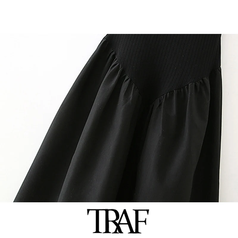 TRAF Ženske Elegantna Moda Pathwork Strech Slim Midi Dress Vintage Backless A-line Tankih Trakov Ženske Obleke Vestidos