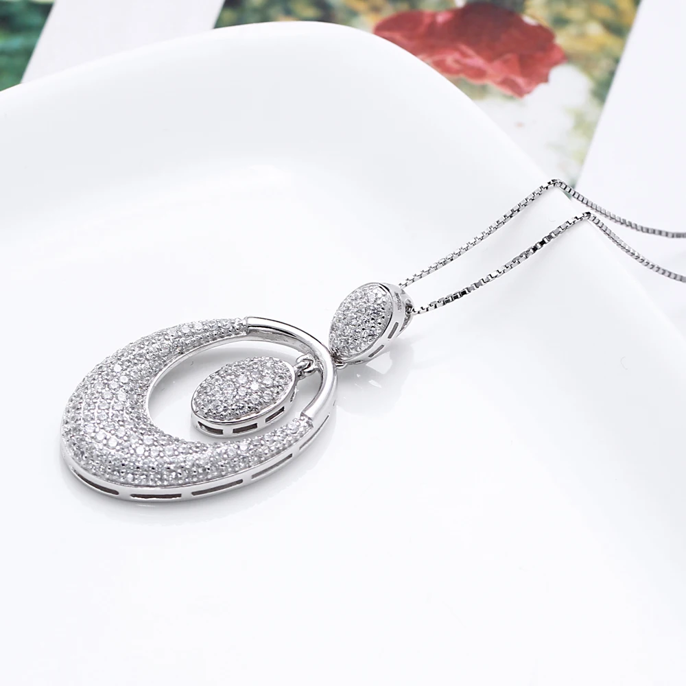Trdna 925 Sterling Srebro Luxury Obesek za Ženske Ogrlica Fine Nakit Ovalne Pravi Silver Vzmetenje Eleganten Nakit Izjavo