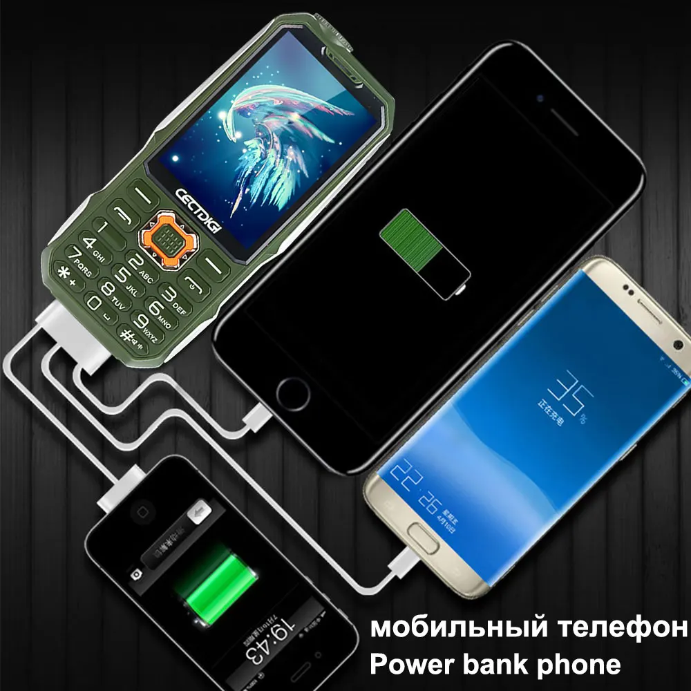 Tri kartice SIM za 2,8 palčni Shockproof telefon 3 kartice SIM 3 pripravljenosti mobilni telefon Cectdigi T19 Moči Banke GSM Svetilka ruske Tipkovnice