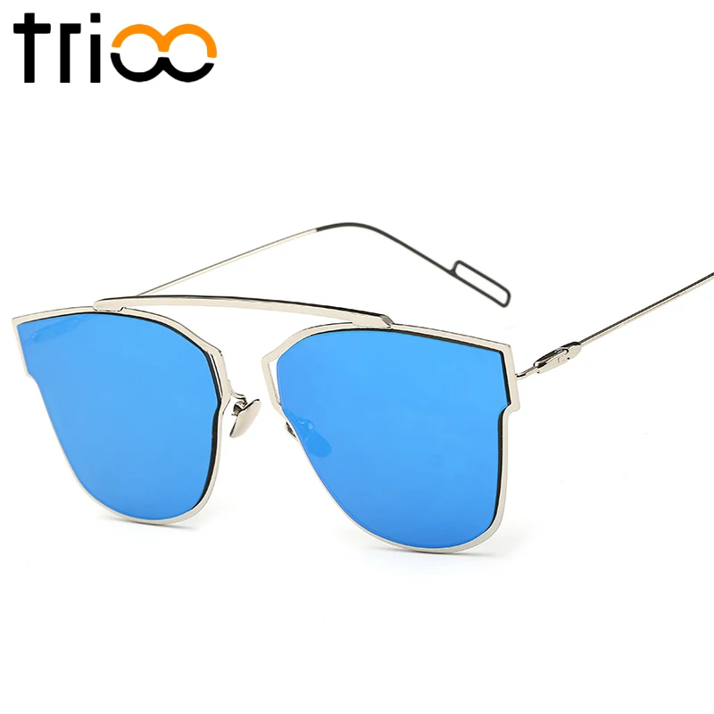 TRIOO Moda Ravno Top sončna Očala za ženske Ogledalo Barvni Trendi Oculos gafas de sol UV400 Poletje Odtenki Očala Kovin