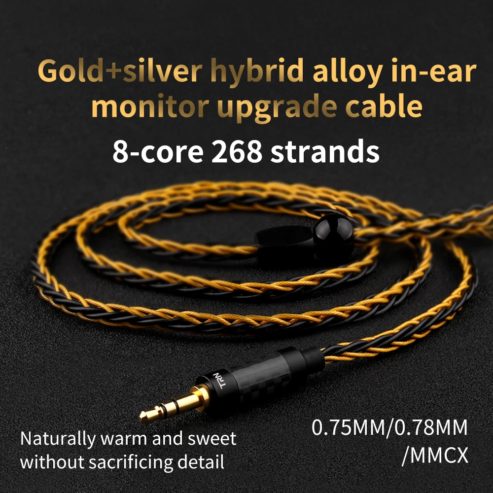 TRN T1 Slušalke Zlato, Srebro Mešani prekrita Nadgradnjo kabel 8 Core Slušalke žice za CCA C12 TFZ V90 V80 V60 V30 V20 V10 VX CCA