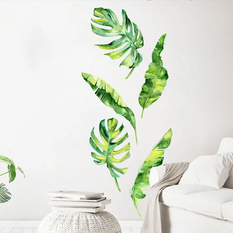 Tropske rastline listi 3D Stenske Nalepke za dnevno sobo, Kavč, TV Ozadju dekoracijo Zidana Umetnosti Decals doma dekor zelena nalepka