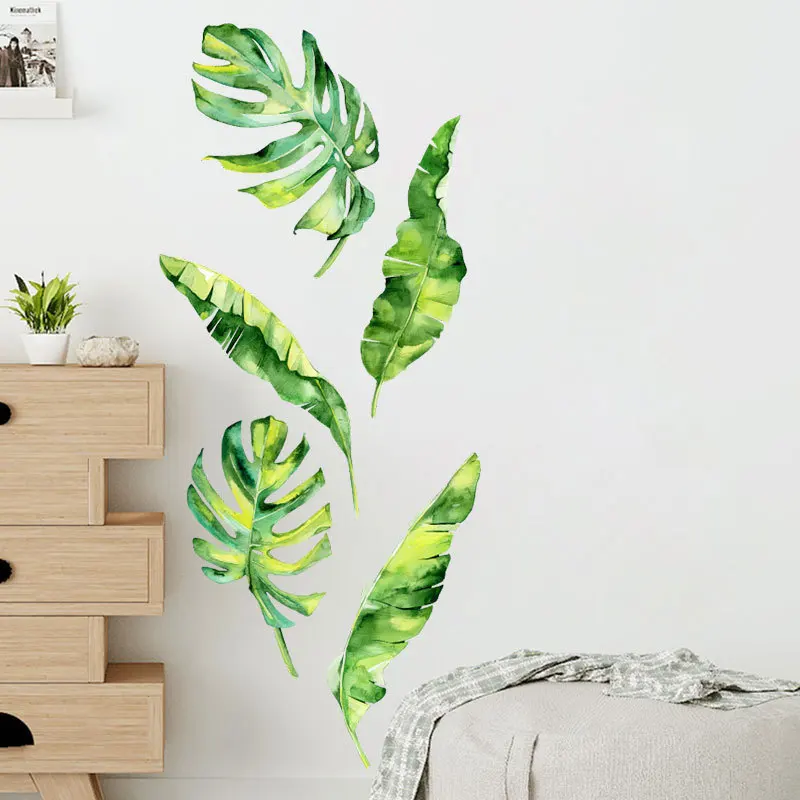 Tropske rastline listi 3D Stenske Nalepke za dnevno sobo, Kavč, TV Ozadju dekoracijo Zidana Umetnosti Decals doma dekor zelena nalepka