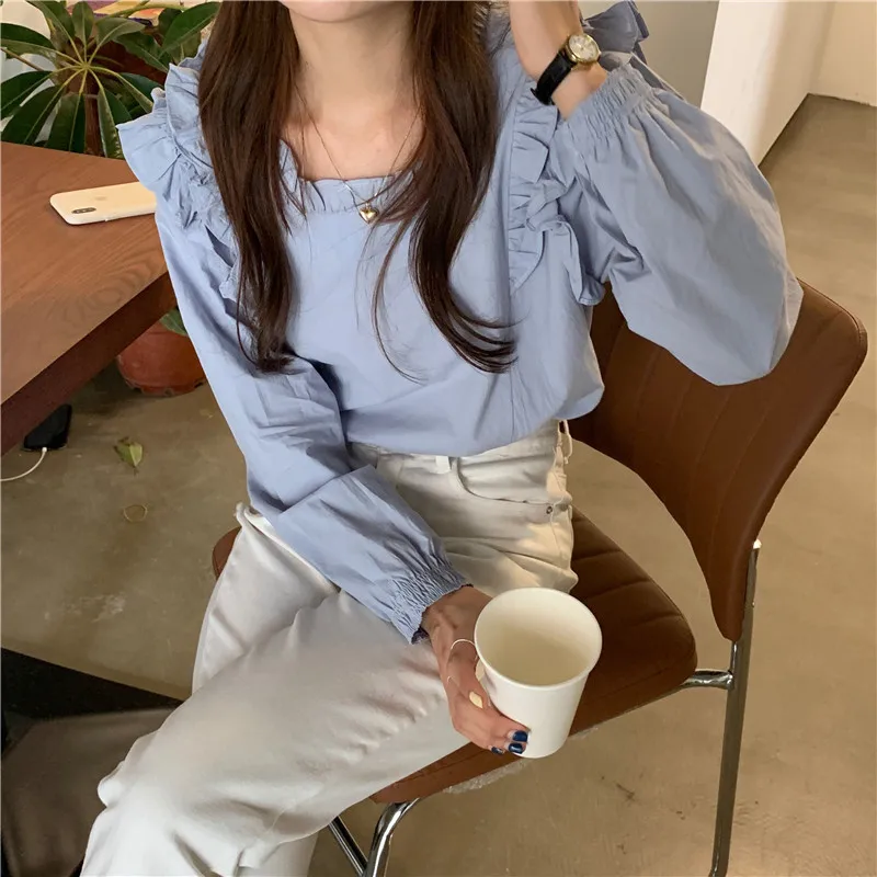 Tujec Kitty Korejska Različica Sladko Lesene Uho Rob Vsestranski Puloverju Trdna Luč, Majice Z Dolgimi Rokavi 2020 Ženske Bluze Priložnostne