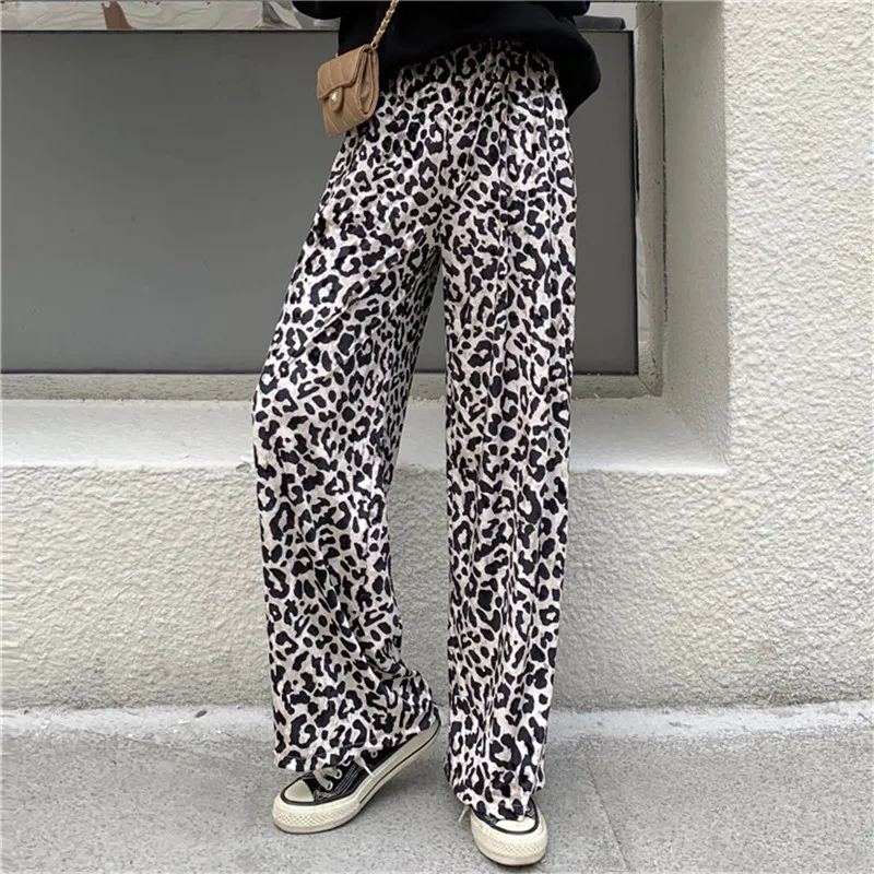 Tujec Kitty Moda Žamet Leopard Hlače Ženske Trdnih Visoko Pasu Dnu Široko Noge Hlače Svoboden Priložnostne Lady Hlače Pantalon Femme
