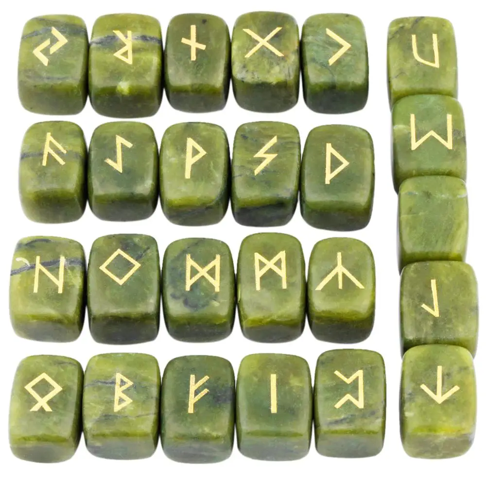 TUMBEELLUWA 1 lota (25Pc) Green Jade Vgravirana Rune Kamne, določenih Zdravljenje Reiki Kristalne Padle Kamni