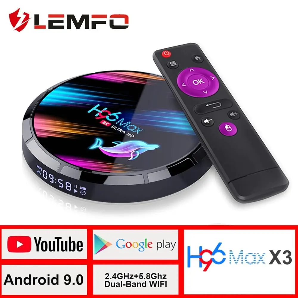 TV Box android 4G 64GB 8K Android TV Box 2020 H96 MAX Smart TV Box LEMFO 2.4 G 5.8 G WIFI Google Voice 9.0 Set Top Box H96 max x3