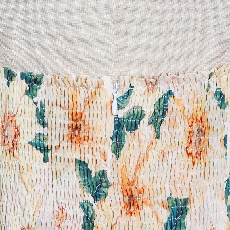 TWOTWINSTYLE Mozaik Ruffle Tiskanja Obleko Za Ženske Sqaure Ovratnik brez Rokavov Visoko Pasu Vintage Obleke Ženska Moda New Tide