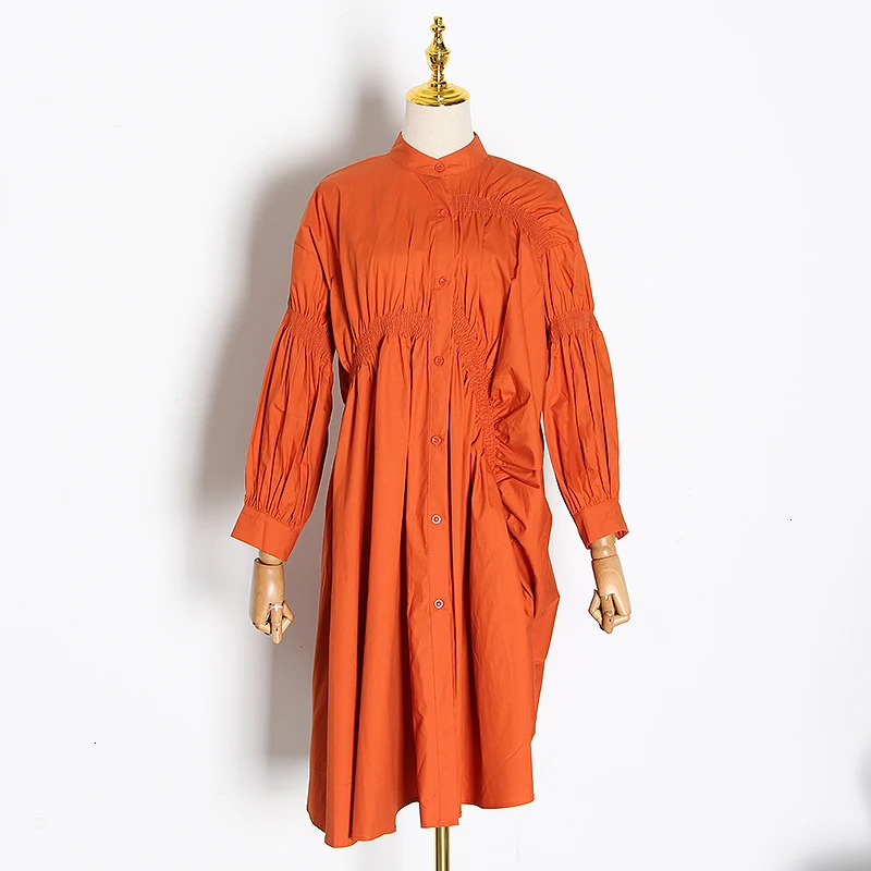 TWOTWINSTYLE Puff Rokav Shirt Obleko Ženske Ruched Prevelik Priložnostne Obleko Ženski Priložnostne Modnih Oblačil Velika Velikost Jeseni Leta 2020 Nova