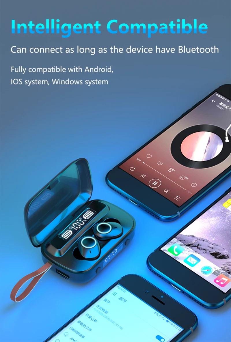 TWS Bluetooth 5.1 Slušalke Touch Kontrole Šport Brezžične slušalke Noise Cancel Slušalke 2000mAh Polnjenje Primeru fone bluetooth