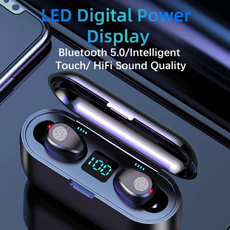TWS Bluetooth V5.0 Brezžične Slušalke LED Slušalke 9D Hifi Šport Nepremočljiva Bluetooth Slušalke Slušalke Z Dvojno Mikrofoni