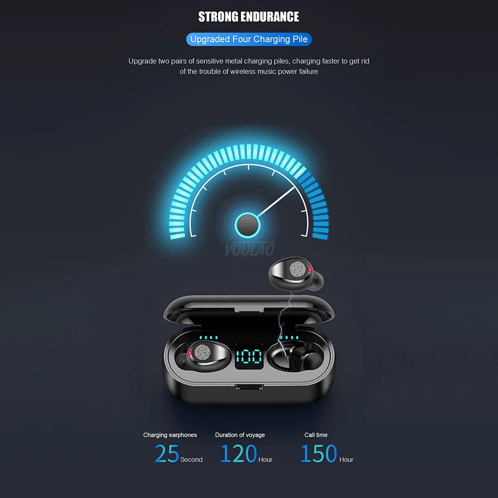 TWS Bluetooth V5.0 Brezžične Slušalke LED Slušalke 9D Hifi Šport Nepremočljiva Bluetooth Slušalke Slušalke Z Dvojno Mikrofoni