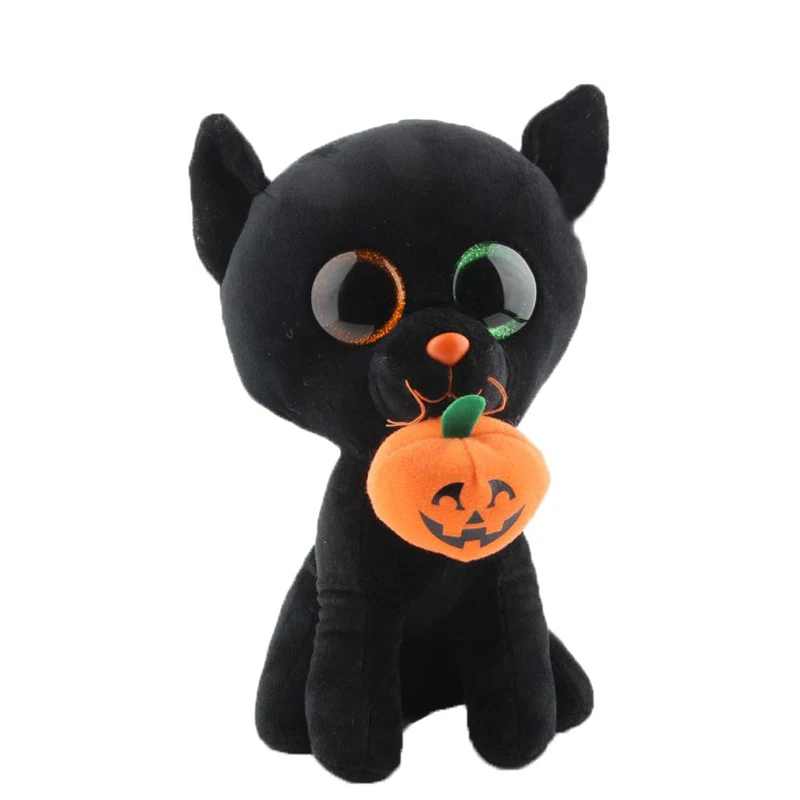 Ty Polnjene & Plišastih Živali, Črna Mačka z Pumpkin Halloween Meri Igrača, Lutka 25 cm