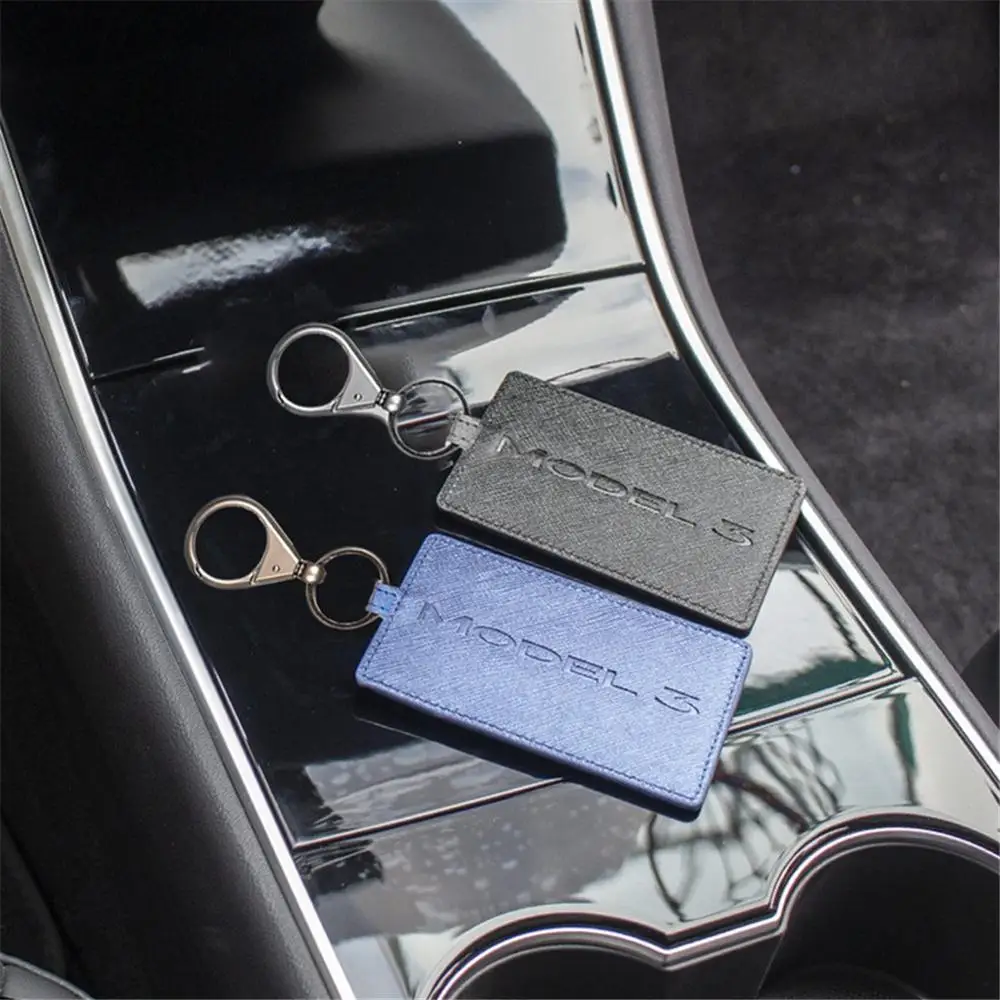 U-disk Usnje Ključ Imetnika Kartice Zaščitnik Kritje Ključnih Verige Za Tesla Model 3 Tipka Primeru Za Avto Ključ Primeru Key Ring Vrečko Verige Posnetek