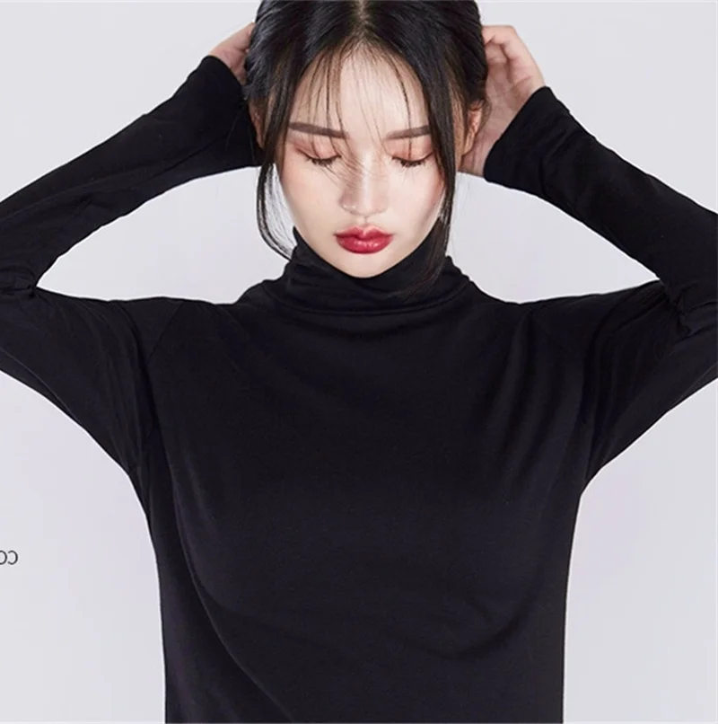 U-PRISEŽEM Moda za Ženske Visoko Vratu Trdna Strench Long Sleeve majica Classic Vrhovi Jesen Pomlad T-Majice Visoke Kakovosti Harajuku