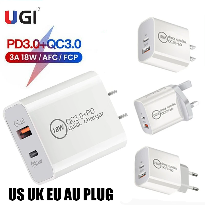 UGI 18W 3A PD Tip-C QC3.0 USB Hitro Polnilnik Mobilnega Telefona Hitro US UK EU, AU Adapter Za iPhone 12 Samsung Oneplus HTC USB C