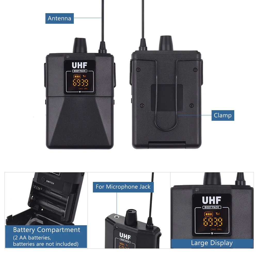 UHF Dual-Frekvenca Brezžični Mikrofoni Nastavite z 1 Sprejemnik Za 1 Oddajnik 1 Lavalier Mikrofon 1 Slušalke Mikrofon za Žive izvedbe
