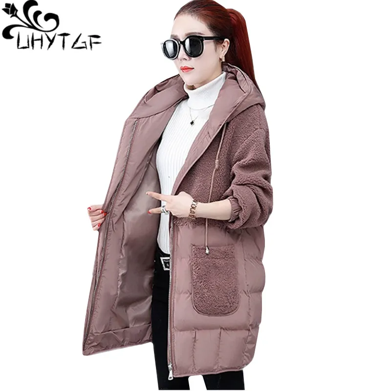 UHYTGF Moda navzdol jopič zimski parkas ženska korejski zgostitev hooded ženski bombaž plašč priložnostne divje svoboden plus velikost jakne 1035
