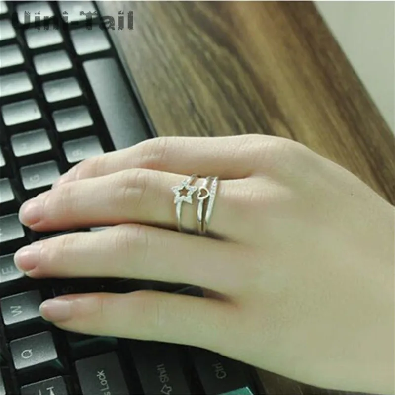 Uini-Rep vroče novih 925 sterling srebrni prstan ženski korejska različica moda dvoslojno pet opozoril star rep obroč sladko