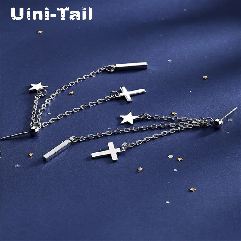 Uini-Rep vroče prodaje novih 925 sterling silver star križ dolgo geometrijske uhani osebnost trend temperament tassel visoke kakovosti