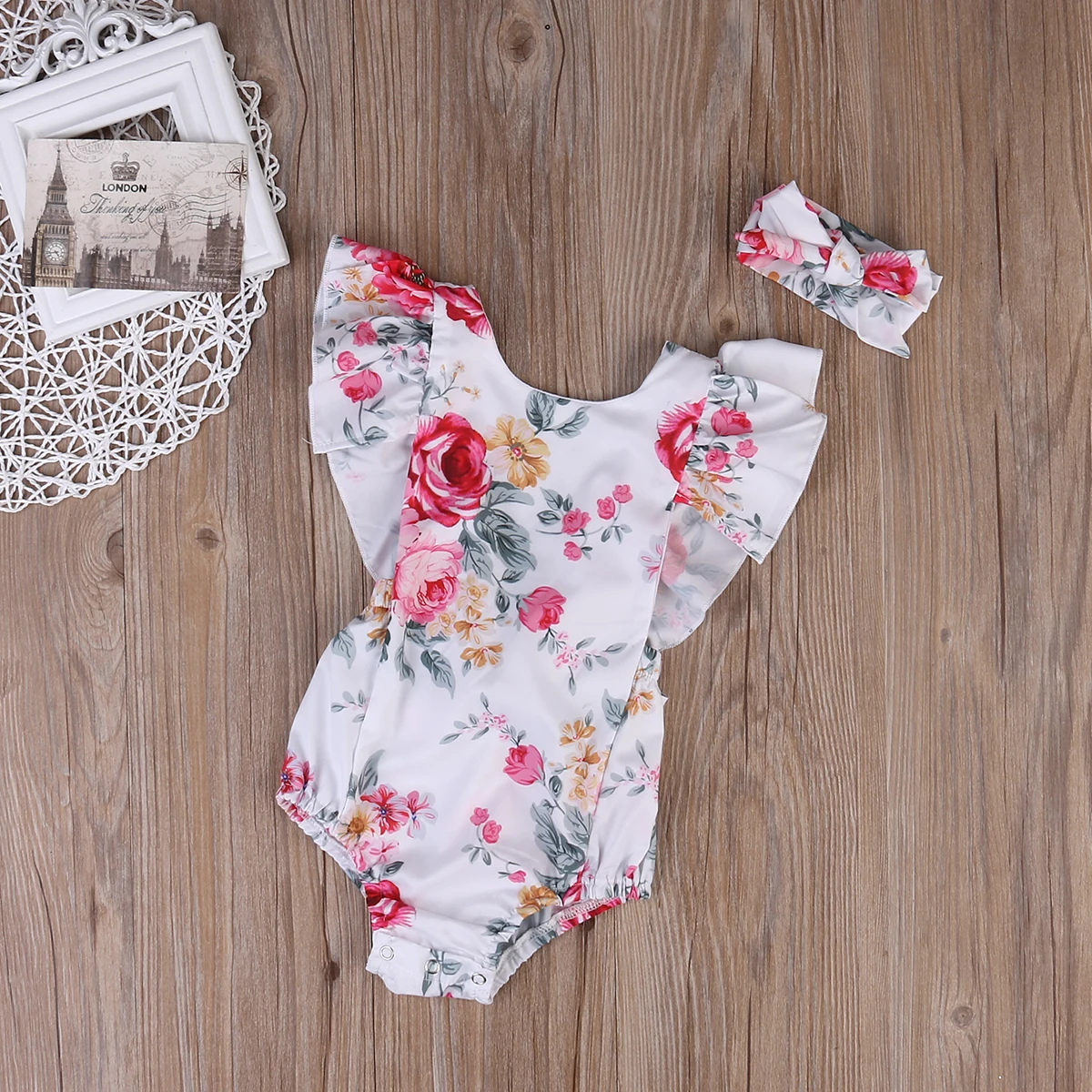 UK Novorojenega Dojenčka Baby Dekle Obleko Oblačila Romper Jumpsuit Bodysuit+Glavo Set