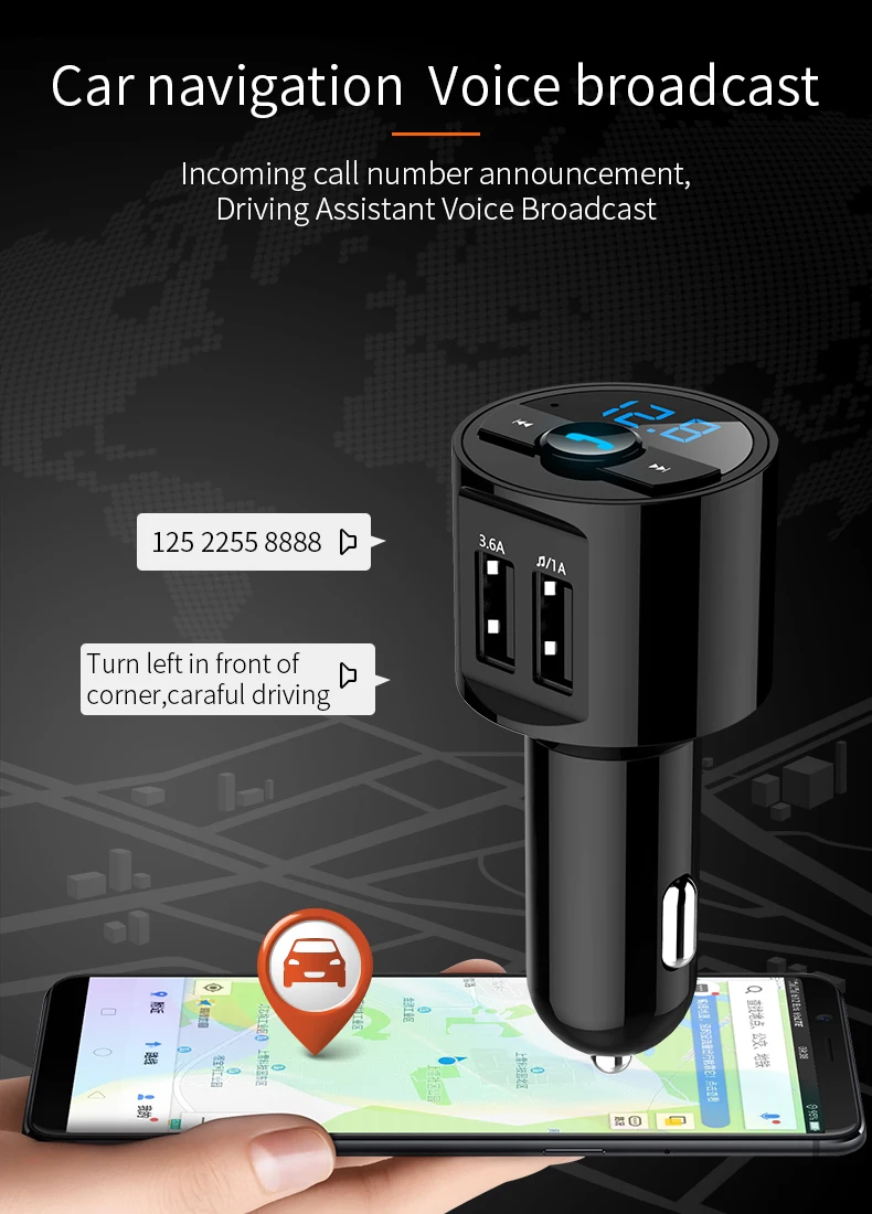 UKV-Oddajnik Avto Bluetooth 5.0 Radio FM Modulator Komplet 3.6 Dvojno USB Avto Polnilec za Prostoročno uporabo Brezžične Aux Avdio za MP3 Predvajalnik