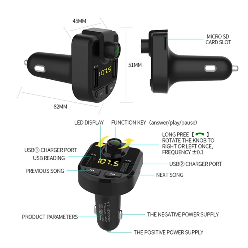 UKV-Oddajnik Bluetooth Prostoročni Komplet Vozil Tovornjak Audio MP3 Predvajalnik Dvojno USB 3.1 Polnjenje Napetost Prikaz SD TF Igranje