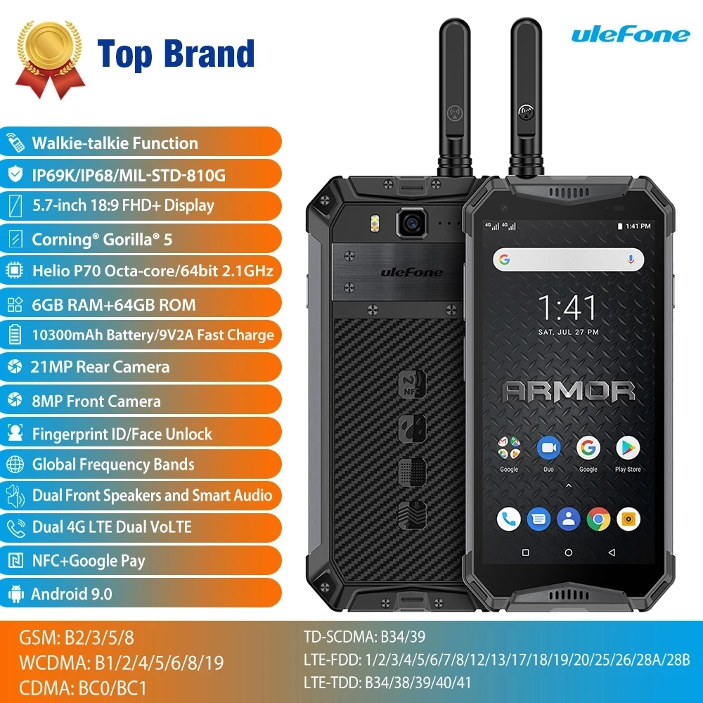 Ulefone Oklep 3WT IP68 Vodotesen Mobilni Telefon Android9.0 5.7