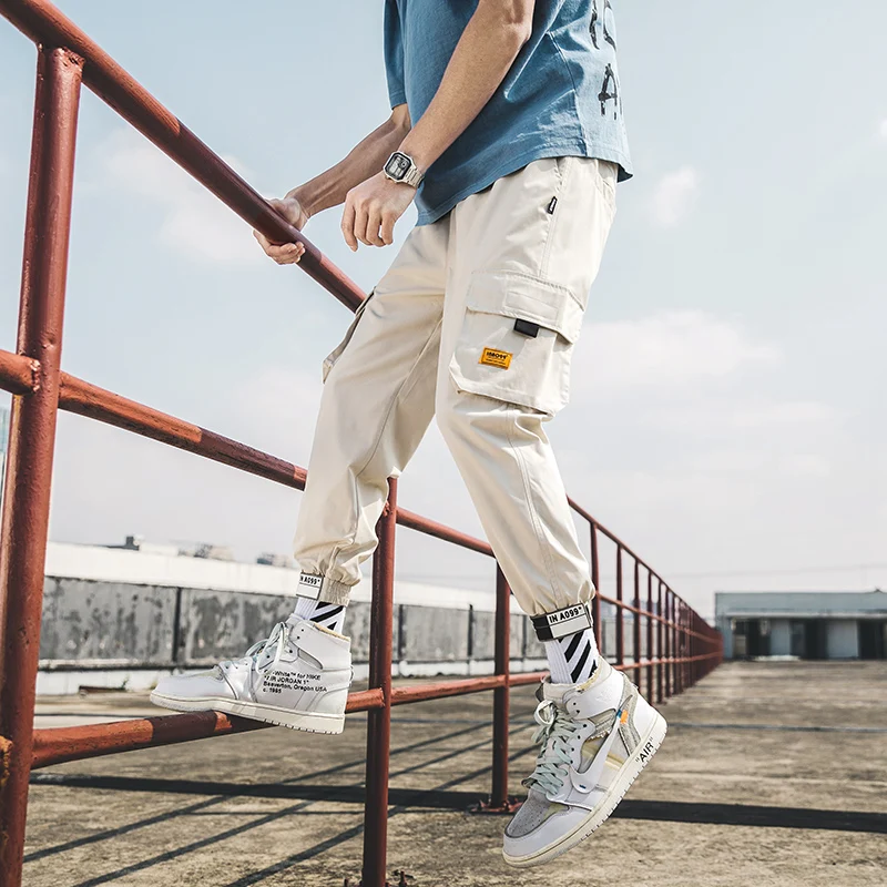 Ulične Hip Hop Tovora Hlače za Moške Joggers Hlače Multi-žep Bele Hlače Harajuku Šport Priložnostne Sweatpants