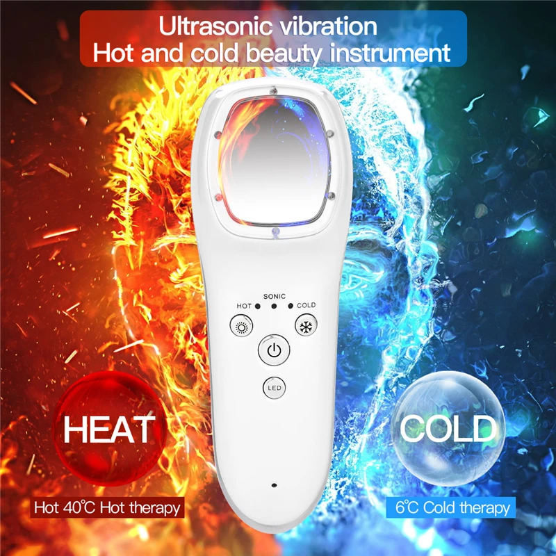 Ultrazvočno Cryotherapy LED Vroče Hladno Kladivo Električni Obraza Lifting Vibracije Massager Proti Gubam za Obraz Zaostrovanje Massager 0