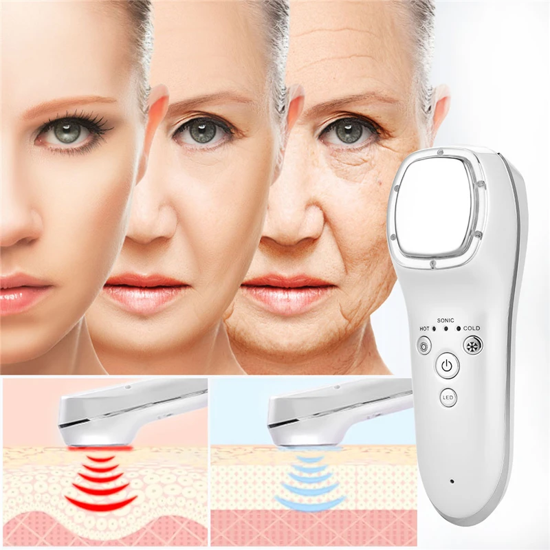 Ultrazvočno Cryotherapy LED Vroče Hladno Kladivo Električni Obraza Lifting Vibracije Massager Proti Gubam za Obraz Zaostrovanje Massager 0