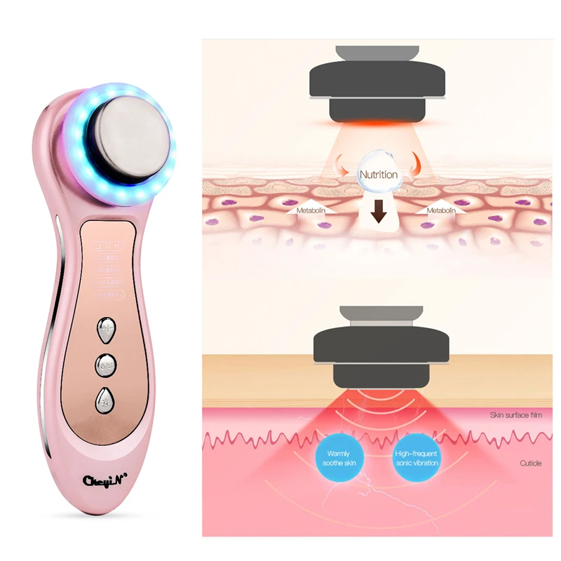 Ultrazvočno Obrazno Massager EMS LED Svetlobno Terapijo Toplo Kožo, Zaostrovanje Lifting Obraza Gubam Odstranitev Anti-aging Lepoto Stroj 48
