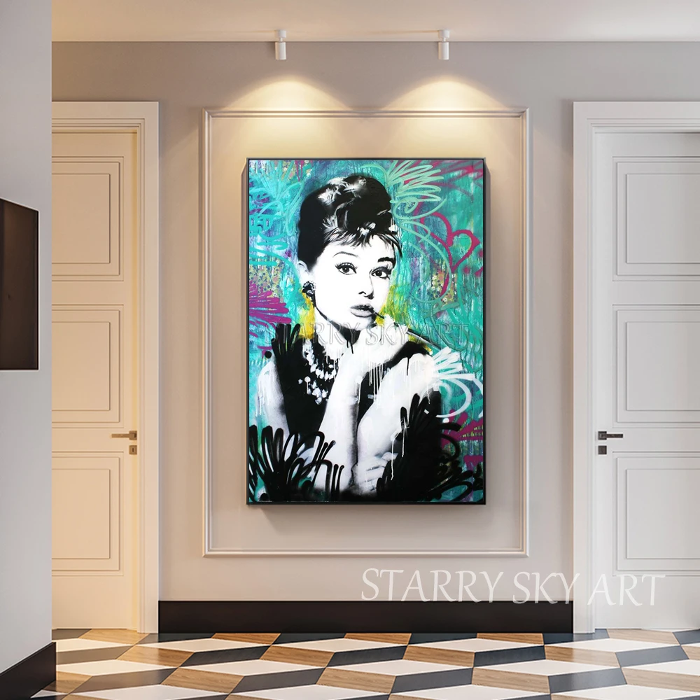 Umetnik Ročno poslikano Visoke Kakovosti Audrey Hepburn Slika Oljna slika na Platnu Angliji Super Star Audrey Hepburn Oljno sliko