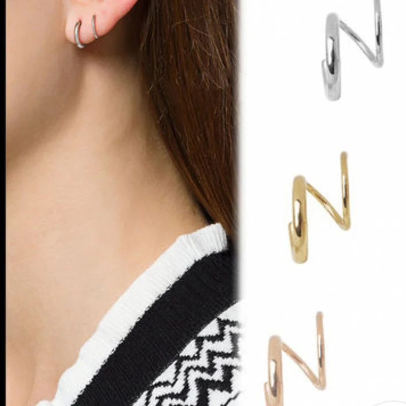 Umetno ponaredek dvojno huggie hoop uhani za ženske iz nerjavečega jekla pozlačeni spirala zanke velikost obroče minimalističen moda