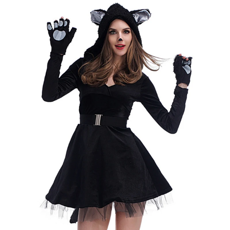 Unisex Odraslih Black Cat Živali Kostum Pari Obrabe Parada Maskota Cosplay Halloween Carnival Fancy Stranka Obleko
